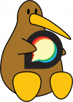 image of mascot holding Discourse logo